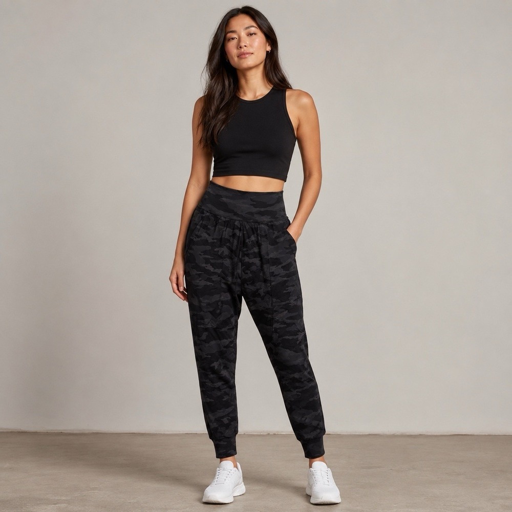 Athleta Salutation Camouflage Jogger Pants Womens Small Gray High Rise Pull On